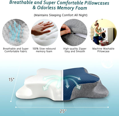 CHxxy Memory Foam Pillows, Cervical Pillow for Neck & Shoulder Pain Relief