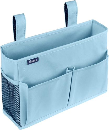 Surblue Bedside Caddy Hanging Organizer Storage Bag Pocket for Bunk, Hospital, College Dorm Rooms, Baby Bed Rails, Camp - 4 Pockets, 2 Hooks (Blue)