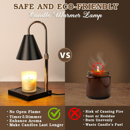 Modern Candle Warmer Lamp with Timer, Dimmable Candle Lamp Warmer, Mothers Day Birthday Gifts for Women Men, Black Candle Warmer, Adjustable Candle Light Warmer, Cozy Living Room Bedroom Home Decor