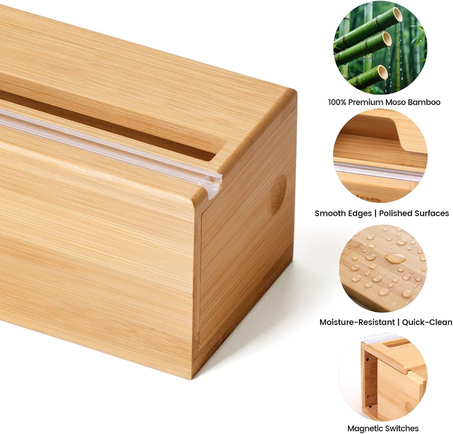 18-Inch Foil Dispenser with Slide Cutter & Butcher Paper Holder | Compact bamboo organizer for countertop, drawer, cabinet or wall mounting, made for many common 18-inch foil and paper rolls