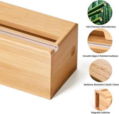 18-Inch Foil Dispenser with Slide Cutter & Butcher Paper Holder | Compact bamboo organizer for countertop, drawer, cabinet or wall mounting, made for many common 18-inch foil and paper rolls