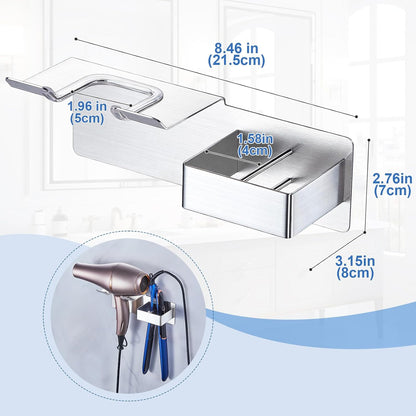 Hair Dryer Holder Wall Mounted, Hair Straightener Holder Metal, Adhesive Blow Dryer and Hair Straightener Holder, Bathroom Bedroom Hair Tool Organizer for Flat Iron,Curling Iron,Hairdryer (White)