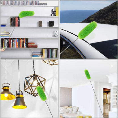 Cobweb Duster with Extension Pole 100 inches, Dusters for Cleaning with 2 Duster Heads, Washable Microfiber Feather Duster for Cleaning Ceiling Fan, High Ceiling, Blinds, Furniture & Cars
