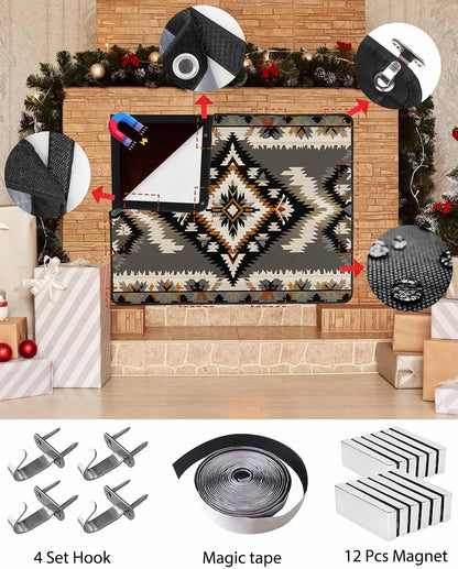 Western Aztec Magnetic Fireplace Cover Decorative Indoor For Brick Fireplace, Rustic Tribal Southwestern Boho Ethnic Insulation Fireplace Blocker Blanket Draft Stop Hot Heat Save Energy, 36"Wx27"H