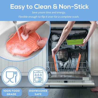 Silicone Air Fryer Liners Square - Reusable Airfryer Collapsible Basket - Easy to Clean Air Fryers Pot for 5.8 to 8 Qt Baking Tray Oven Accessories, 8.5 Inch Large