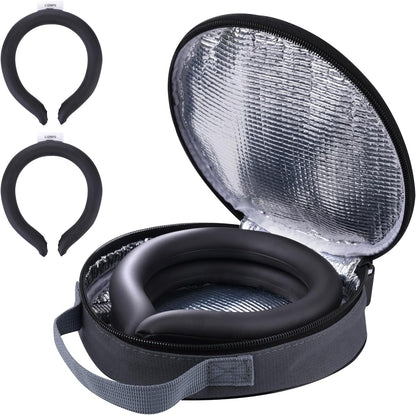 2PCS PCM Neck Cooling Tube with Insulated Bag, Reusable Ice Ring Neck Cooler Wrap, Wearable Neck & Shoulder Cooling Ring for Hot Weather Outdoor Work, TPU Freezable Collar (Blue+Black)