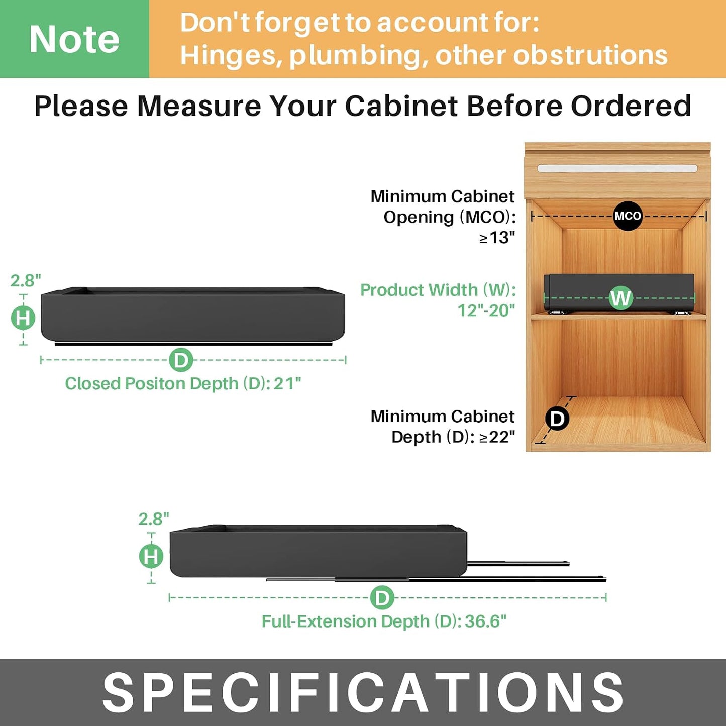 Kitstorack Pull out Cabinet Organizer, Expandable(12"-20") Heavy Duty Slide out Drawers Fixed with Adhesive Nano Film for Pots, Roll out Shelf Storage for Kitchen Base Cabinet Organization(White)