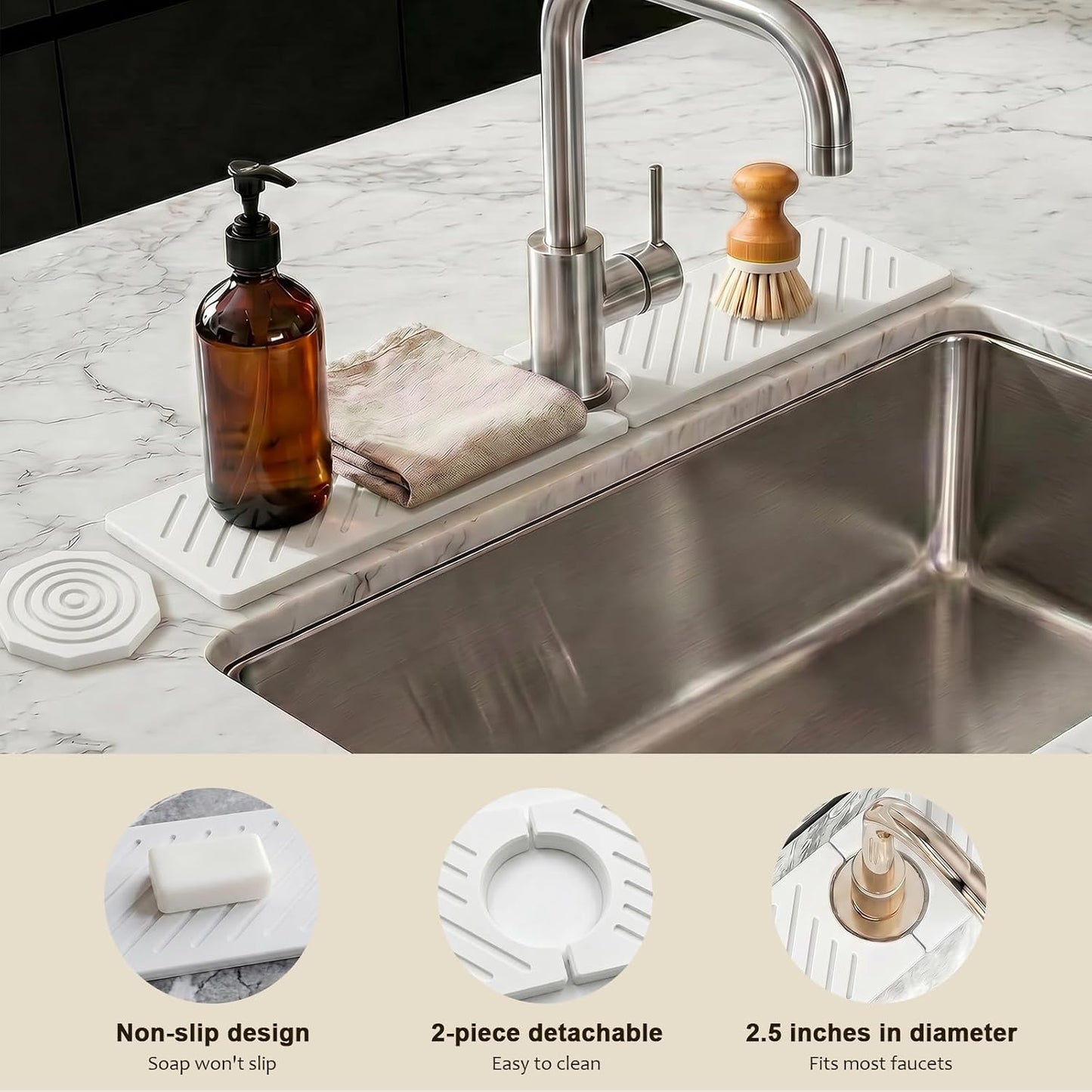 Stone Faucet Mat for Kitchen Sink,Absorbent Drying Mat(Dark Gray,23.6"×3.9" | Fast Drying Sink Splash Guard & Water Tray for Bathroom Counter,Quick Dry Sink Protector Kitchen Accessories