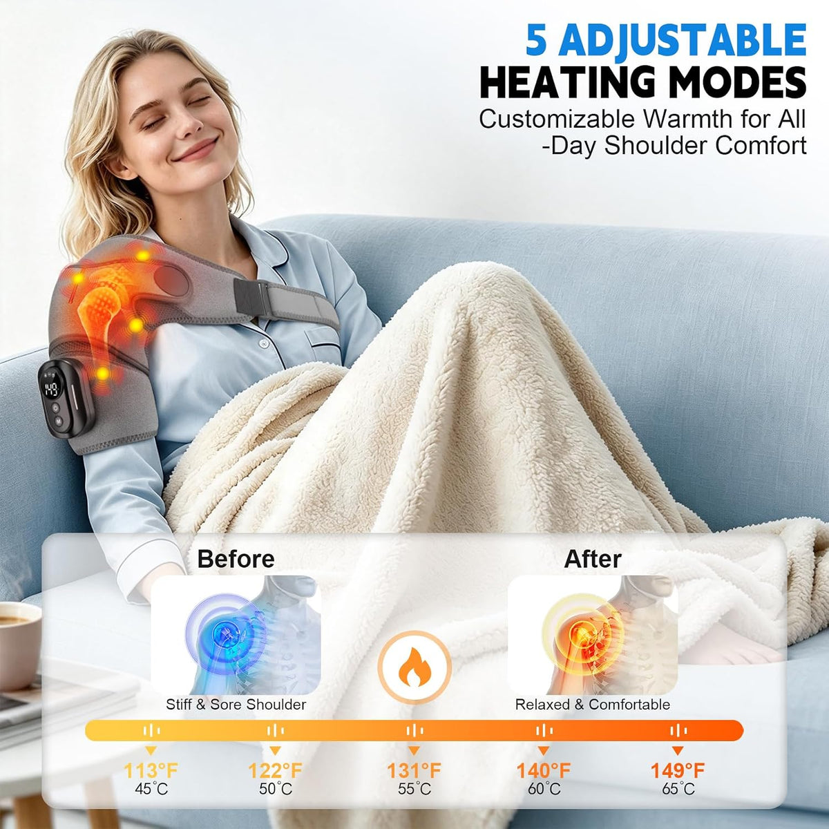 Cordless Shoulder Massager with Heat and Vibration, 3 Heat & 3 Vibration