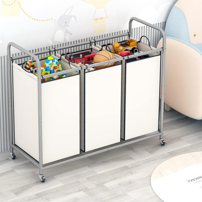 LINZINAR 3 Section Laundry Hamper, Black Laundry Basket 135L Laundry Sorter | Laundry Room Organization with Heavy Duty Rolling Lockable Wheels and Removable Bag, Bedroom Laundry Cart for Clothes Storage