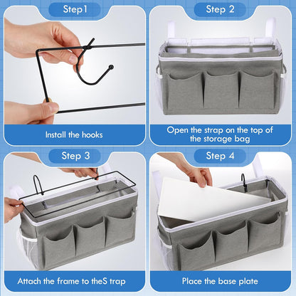 3 Pcs Bedside Caddy Storage Organizer, Bedside Hanging Storage Bag with Pockets and Fixed Straps for Bunk Bed Shelf Dorm Rooms Crib Bed Rails Hospital Beds, Can Be Placed Glasses Books