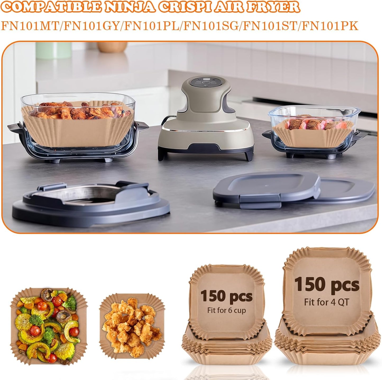 WMKGG Silicone Air Fryer Liners, 2PCS Air Fryer Silicone Liners | Reusable Rectangular Non-Stick Basket Accessories for Ninja Foodi Dual DZ201/DZ401 8-10QT