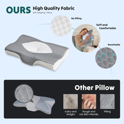 NEWBULIG Cervical Neck Pillow, Ergonomic Contour Memory Foam and Detachable Roll Pillow for Neck Pain Relief Side Back Stomach Sleepers with Cooling Breathable Cover