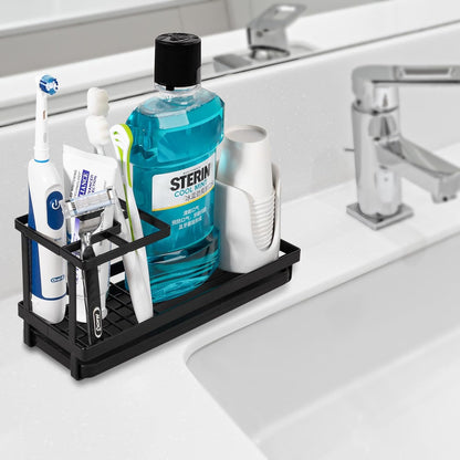 Toothbrush Holders Toothpaste Organizer Bathroom Accessories, Matte Black | Carbon Steel, 4 Slots, Removable Drip Tray, Easy to Clean, Electric Toothbrush Storage, for Countertop, Shower, Sink