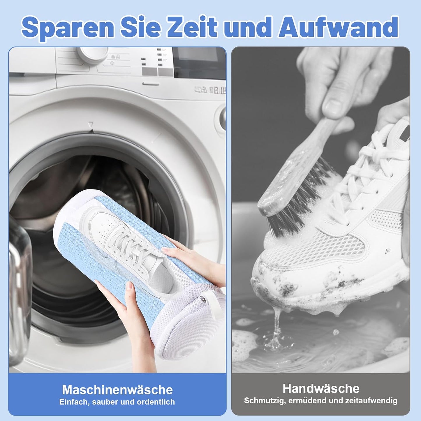 2 PCS Shoe Washing Machine Bags for Washer and Dryer, Grey + White | Reusable Laundry Shoe Bag, Hands Free, Hidden Self-locking Zipper, 360° Deep Cleaning, For Sneakers and All Shoes Types