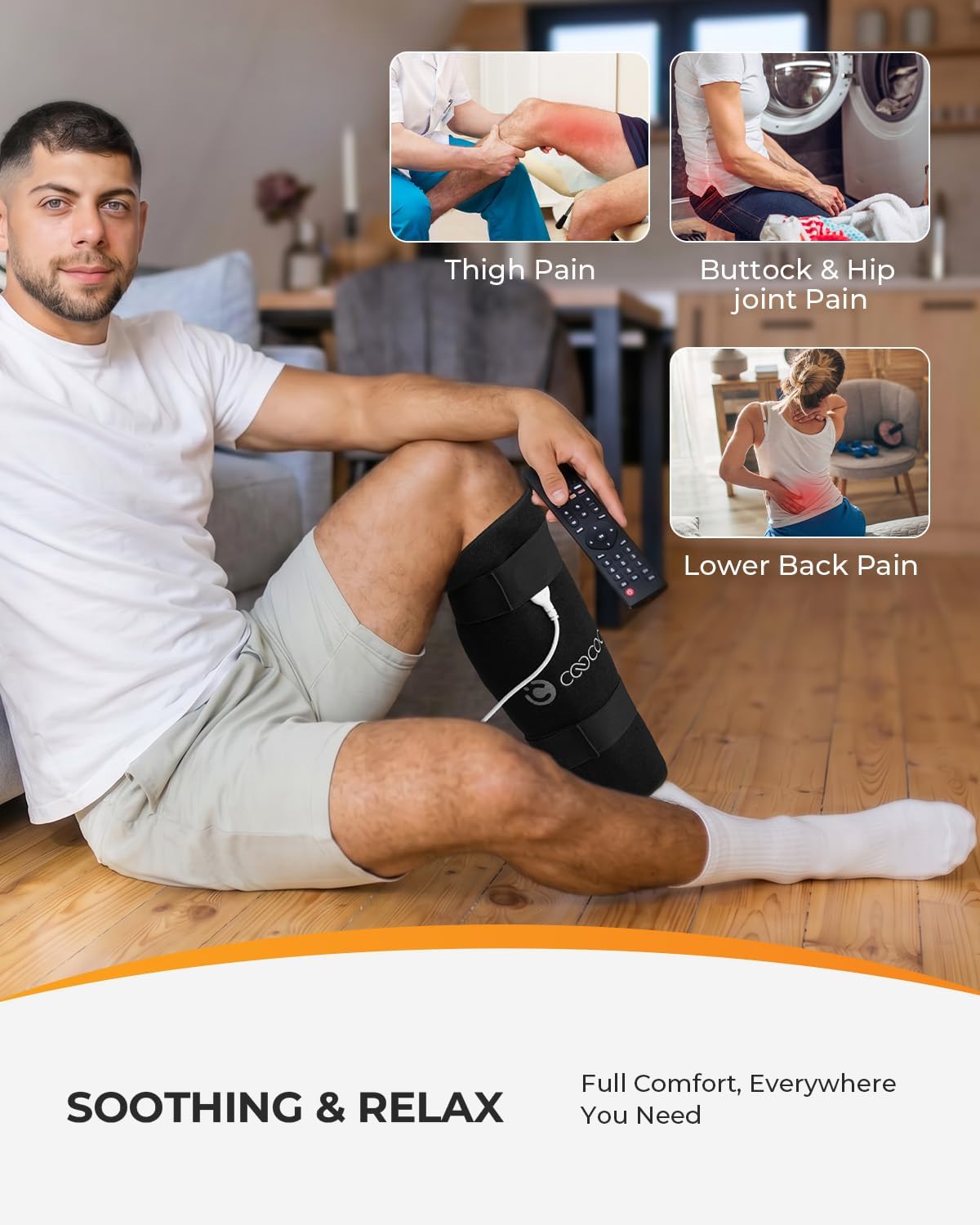 CooCoCo FSA Eligible HSA Hip Heating Pad for Hip and Sciatica Pain Relief | Heated hip brace, 6 heat levels, 4 timers, adjustable wearable fit, soft plush lining for hip, thigh, buttock and lower back