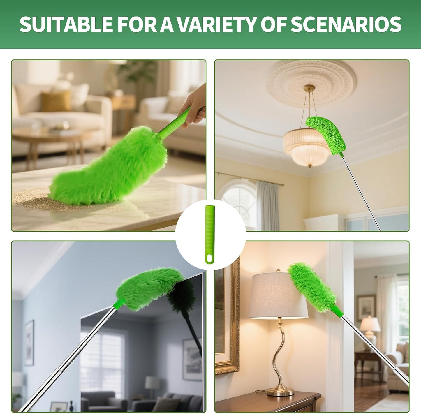 Cobweb Duster with Extension Pole,Cleaner Outdoor 110" Telescoping Extended Sspider Brush, Dusting Kit,Long Handle Reach for High Ceilings and Fans,Microfiber Webster Remover Tools Feather Dusters