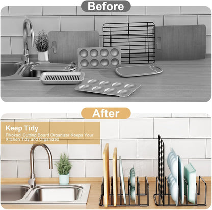 Fikoksol Cutting Board Organizer Storage, Baking Sheet Rack under Cabinet | Heavy Duty Cookie Sheet Organizer, Metal Cutting Board Holder, Space-saving Plate Holder for Cabinet, Tray Divider for Drawer