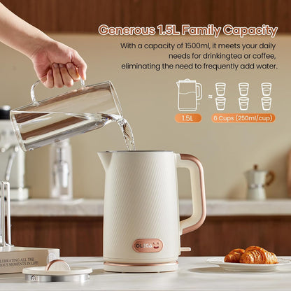 OLEGA Electric Tea Kettle: 1200W Fast Boil Electric Water Kettles 1.5L | Stainless Steel Kettle; Large Electric Water Kettle; Plastic Free Teapot; Auto Shut-Off Water Boiler; Fast Boil Kettles