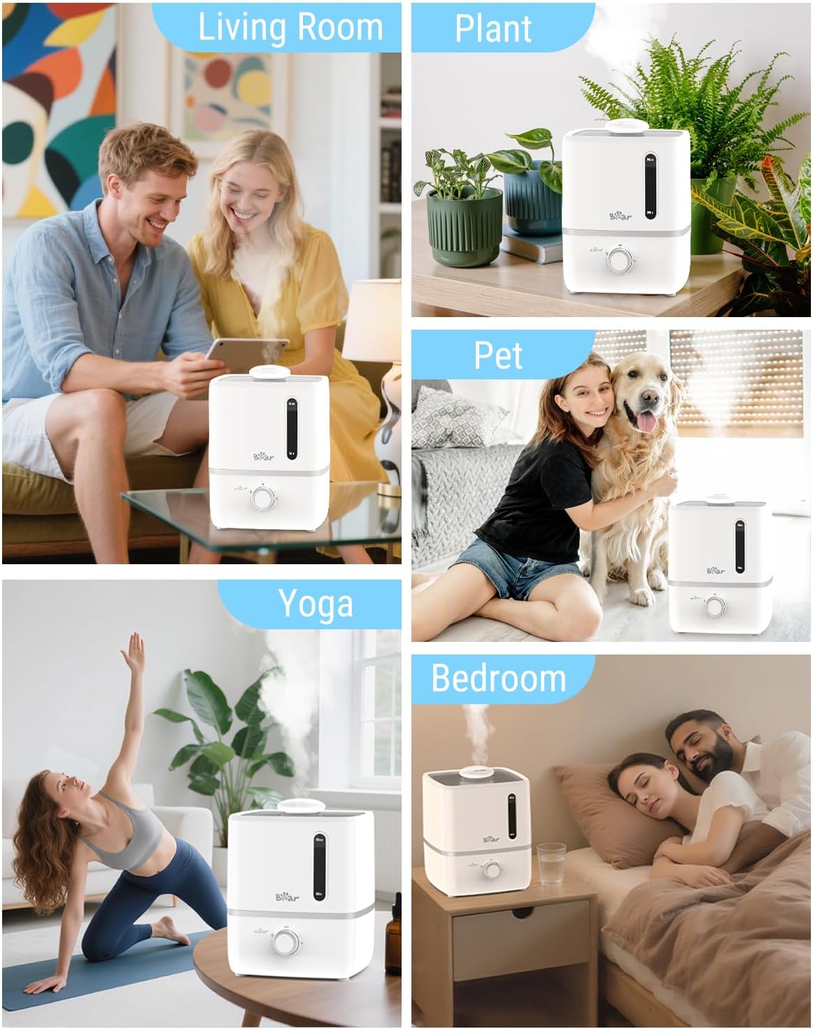 Bear 2.5L Cool Mist Humidifier & Oil Diffuser for Bedroom, White | Quiet & Rapid Mist for Whole-house Use with Adjustable Output and Auto Shut-off