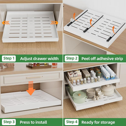 PAKETA 4 Pack Expandable Pull Out Cabinet Organizer,21" Deep | Pull Out Drawers for Cabinets with width from 12" to 20",Sliding Drawers for Cabinets with Upgrade 3 Slide Rails,hold 65 lbs