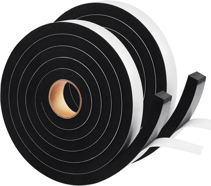 2 Rolls Foam Seal Tape for Door Window Insulation, Soundproof and Shockproof Foam Adhensive Strip, 3/8" Wx3/16 T Single Sided Foam Tape, Cold Air and Draft Closed Cell Seal Strip,Total 32FT