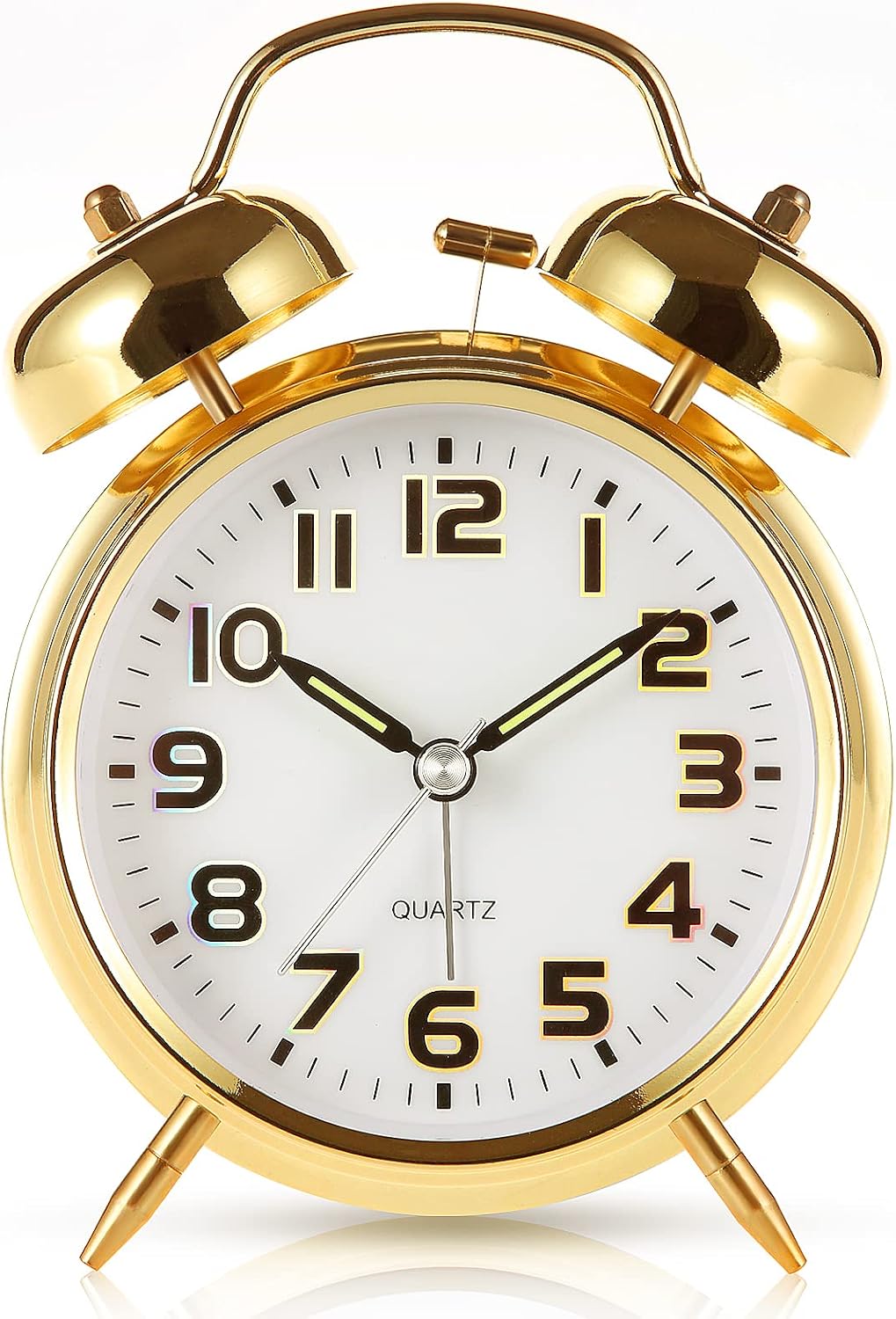 Super Loud Alarm Clock For heavy sleepers,4 inches Twin Bell Alarm Clock with Backlight,Battery Operated,Silent Non Ticking,For Kids,Adults,Bedrooms,Retro decor Desk Analog Clocks.. (Noctilucent)