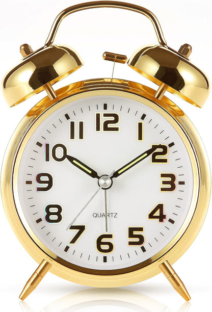 Super Loud Alarm Clock For heavy sleepers,4 inches Twin Bell Alarm Clock with Backlight,Battery Operated,Silent Non Ticking,For Kids,Adults,Bedrooms,Retro decor Desk Analog Clocks.. (Noctilucent)