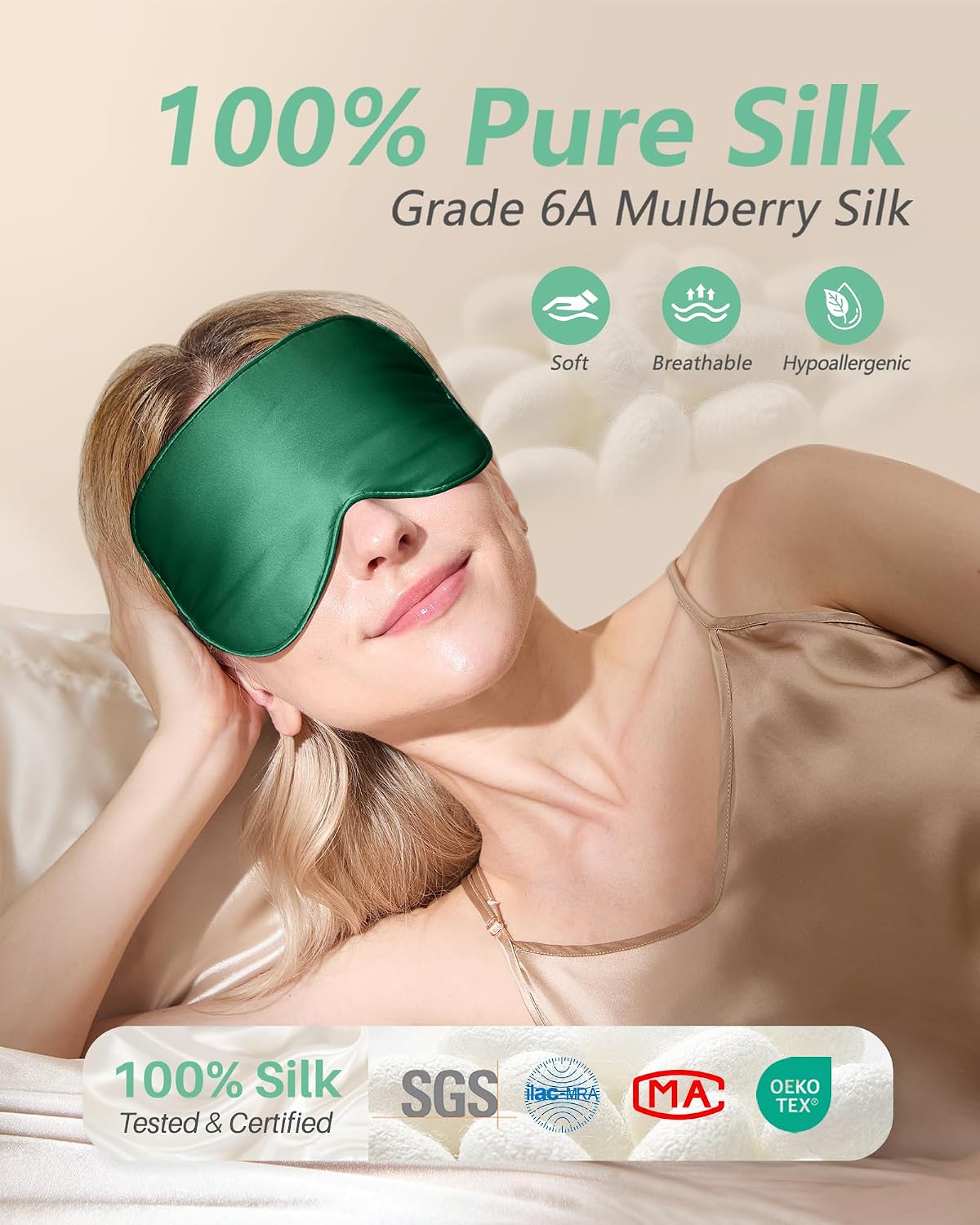 BeeVines 100% Mulberry Silk Sleep Mask, Light Blocking Eye Masks (2 Packs)