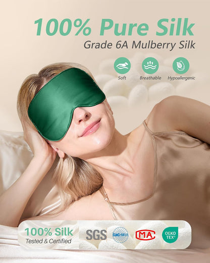BeeVines 100% Mulberry Silk Sleep Mask, Light Blocking Eye Masks (2 Packs)