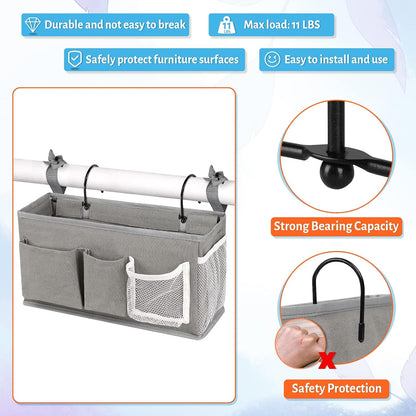 Bedside Caddy, Bedside Storage Bag Hanging Organizer for Bunk Dorm Bed Rail | Bed Caddy with Hooks, Top Bunks and Dorm Essentials for Water, Tissues, Tablets, Books, Phones, Remotes and Other Necessories
