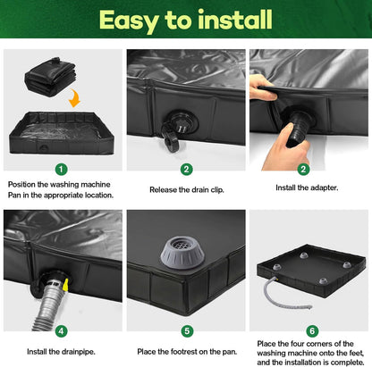Foldable Washing Machine Drain Pan with Drain Pipe & 4 Anti-Vibration Pads, 31.5x31.5x4.7 Inch Portable Leak Proof Tray for Washer/Dryer, Non-Slip Waterproof Drip Pan with Raised Edge