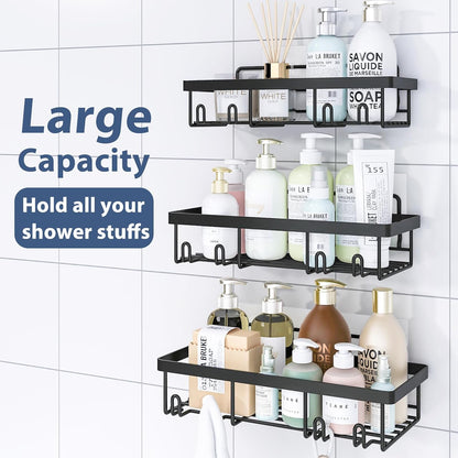 Liuoud 5 Pack Shower Caddy for Inside Shower, Gold Bathroom Storage Decor | Large Rustproof Stainless Steel Organizer with Strong Adhesive, No Drilling Wall Mounted Shelves, Bathroom Accessory Set