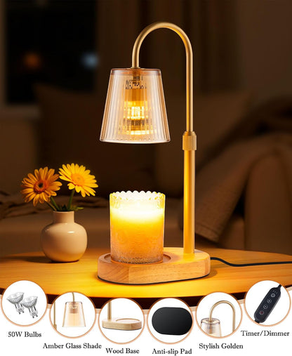 Adjustable Candle Warmer Lamp with Timer - Electric Light Wax Warming