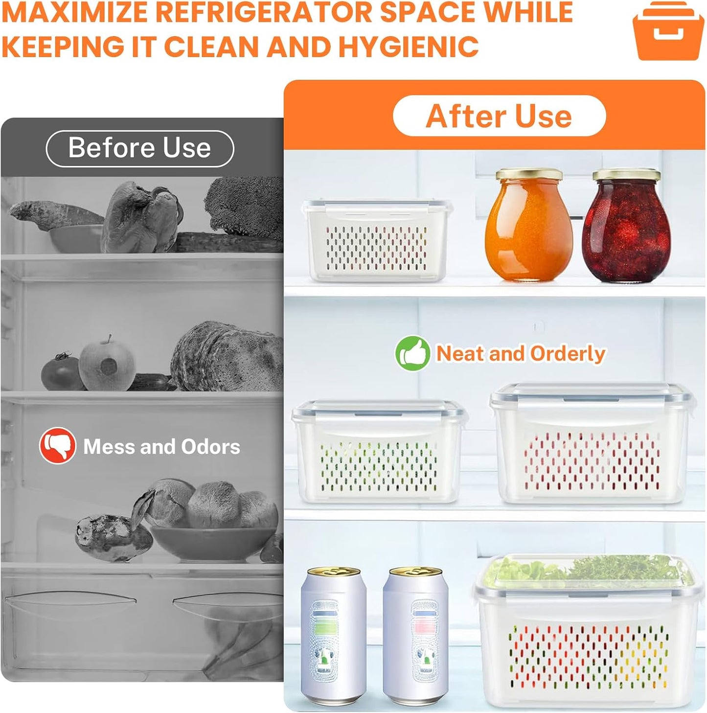 8 Pieces Fruit Storage Containers for Fridge with Lids and Strainer | 4Pack Fruit Containers for Fridge, Fresh Produce Saver Keeper for Vegetable Fruit Salad, BPA Free Organizer for Refrigerator