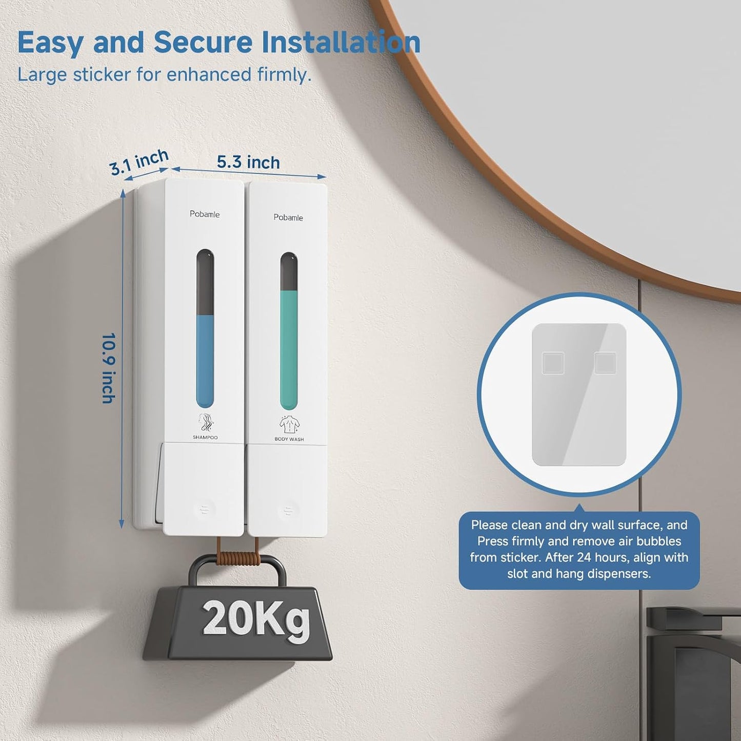Shampoo and Conditioner Dispenser - Shower Soap Dispenser Wall Mounted No Drill - Shampoo Conditioner Body Wash Dispenser 3 Chamber - Easy Install for Bathroom Hotel Black 1200ml