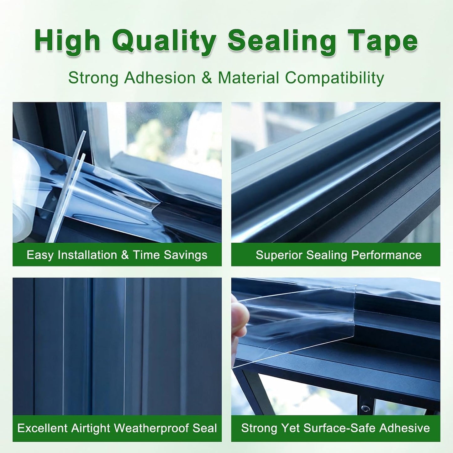 Qoqooice Transparent Window Weather Sealing Tape 2 Inch x 33 FT Weather Stripping Residue-Free Clear Window Insulation Tape for Doors Windows and Shower Glass Gaps