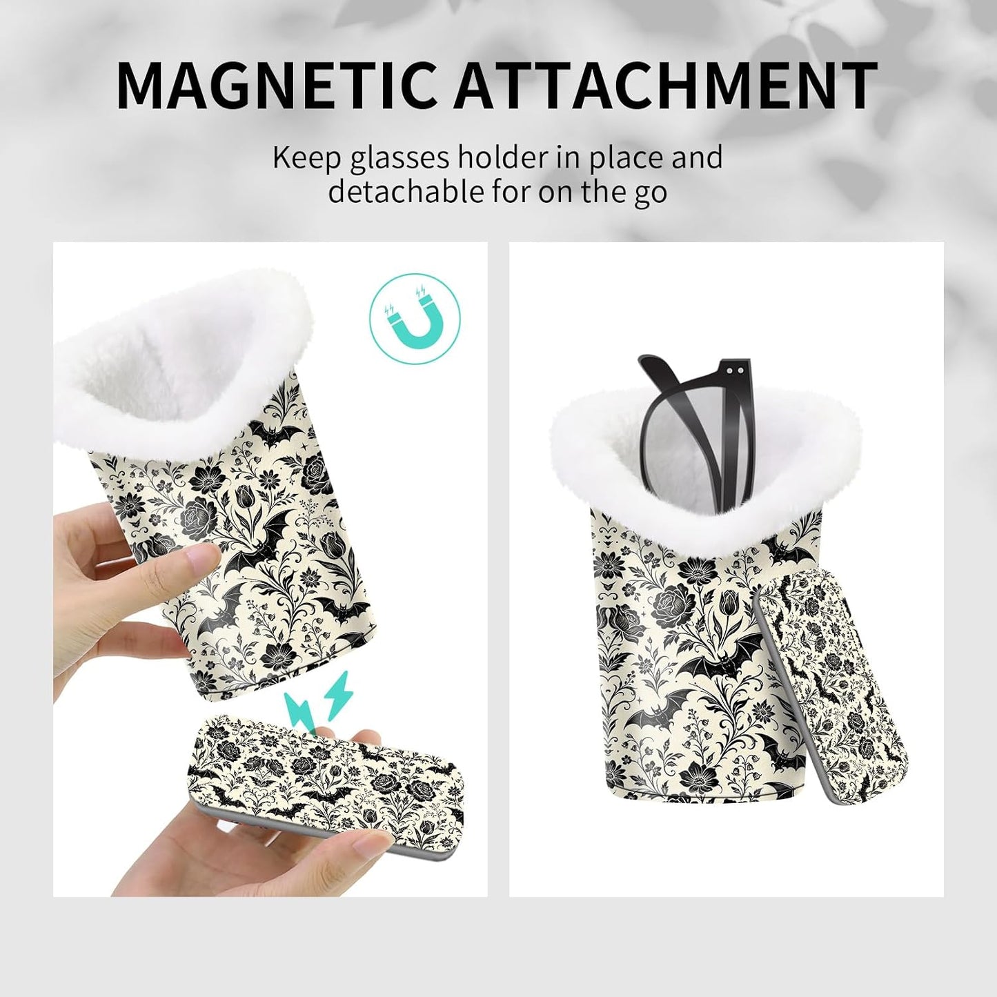 Plush Lined Eyeglasses Holder, Cute Magnetic PU Leather Glasses Stand Case for Women Men Kids