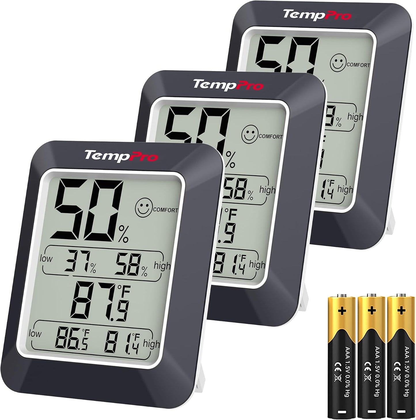 TempPro TempAir Digital Hygrometer Indoor Thermometer Humidity Monitor | Humidity Meter Room Thermometer Humidity Gauge with Temperature Humidity Monitor for House Celler Kitchen Greenhouse, 3 Pack
