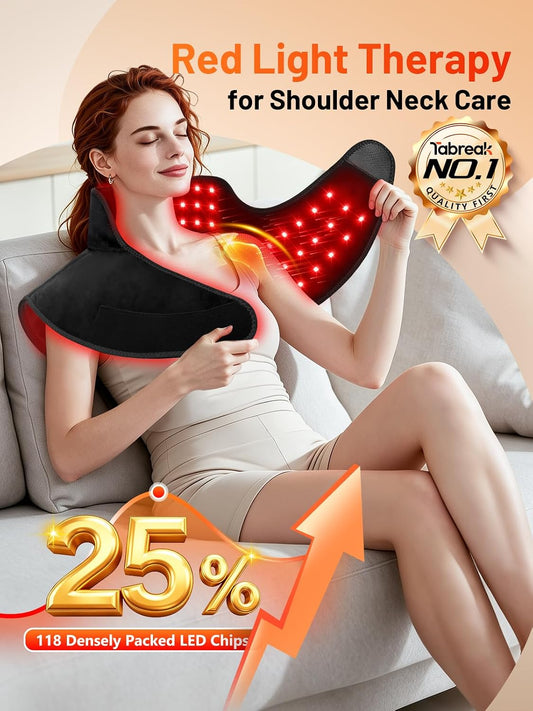 Red Light Therapy for Neck Shoulder with Heat & Massage,5000mAh Cord-Free Controller Infrared Light Pad with118 LEDs,Timer & Pulse Modes,Portable Wrap for Upper Back,Shoulder,Neck(Color: Black)