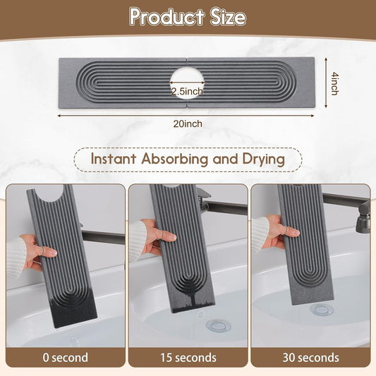 Faucet Mat for Kitchen Sink, Diatomite Quick Drying Tray , 15.8 Inch Kitchen Sink Splash Guard and Bathroom Stone Trays for Counter. Super Absorben.White.