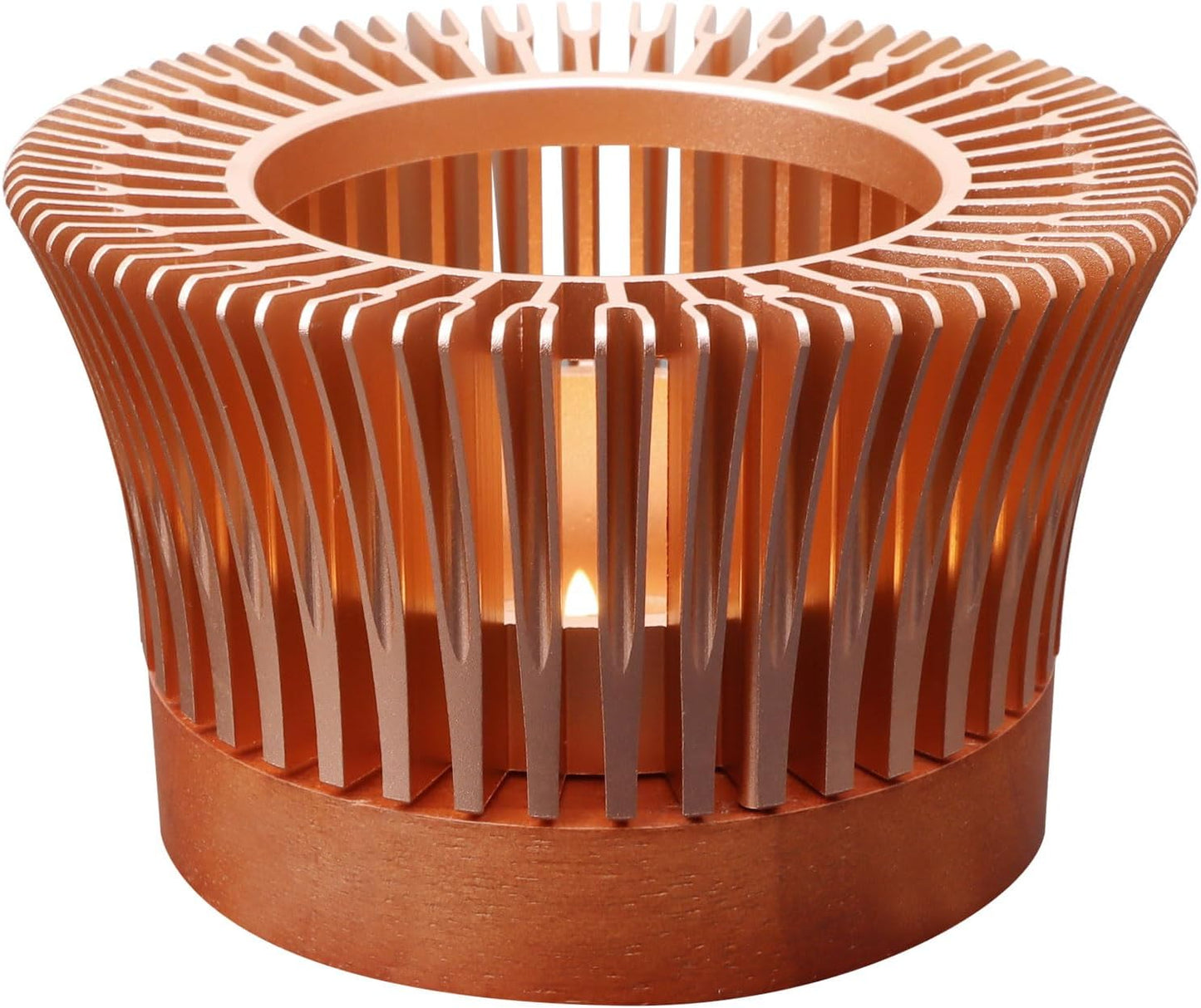 Tea Warmer, Aluminum Alloy & Wood, for Heating Tea Coffee Milk | Magnolia Flower Design, Golden, Short Teapot Warmer for Indoor & Outdoor