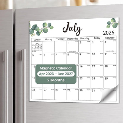 2026-2027 Magnetic Calendar for Refrigerator, Apr 2026-Dec 2027 | 21-Month Fridge Calendar 2026-2027 for Home Planning, Scheduling and Easy Organization, Greenery