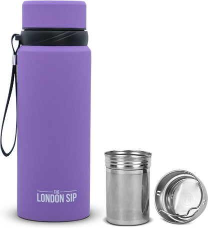 London Sip 25 oz Multi-Function Travel Mug and Tumbler Tea Infuser Water Bottle Fruit Infuser Flask Hot and Cold Double Wall Stainless Steel Coffee Thermos, Zen Black