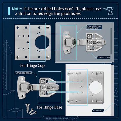 40 Cabinet Hinge Repair Plate Kit, Door Hinge Mounting Plate&Screws | Durable Stainless Steel Large Cabinet Fix Board for Kitchen Cabinet, Cupboard Doors and Furniture