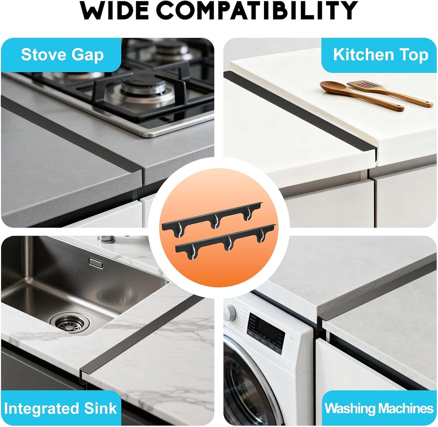 Stove Gap Covers, 2 Pack Stainless Steel Stove Gap Filler Black | Heat Resistant Oven Gap Filler Adjustable Length Range Trim Kit Non-Slip Stove Guard Between Stove Top & Counter