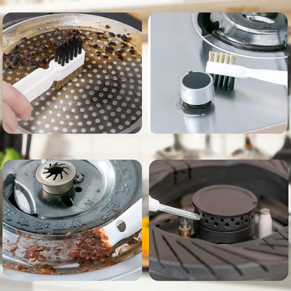 2 Pcs Deep Gas Stove Wire Brushes 4-in-1 Metal Kitchen Cleaning Wire Brush Small Brass/Nylon Brushes for Cleaning Gas Stove Range Hood Pot Pan Paint/Rust/Dirt