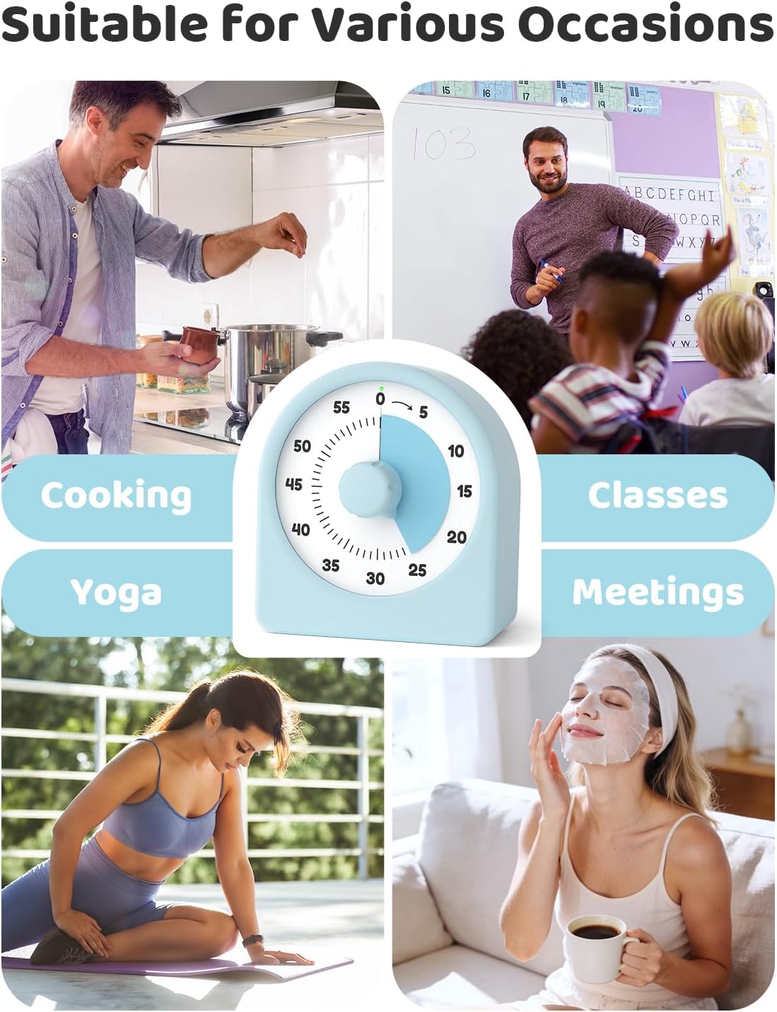 LIORQUE Visual Timer for Kids with Pause Function,Timer for Kids and Adults, Protective Case, Silent Time Management Tool, 60-Minute Countdown for Classroom, Office, Meetings, Study, Kitchen(Blue)
