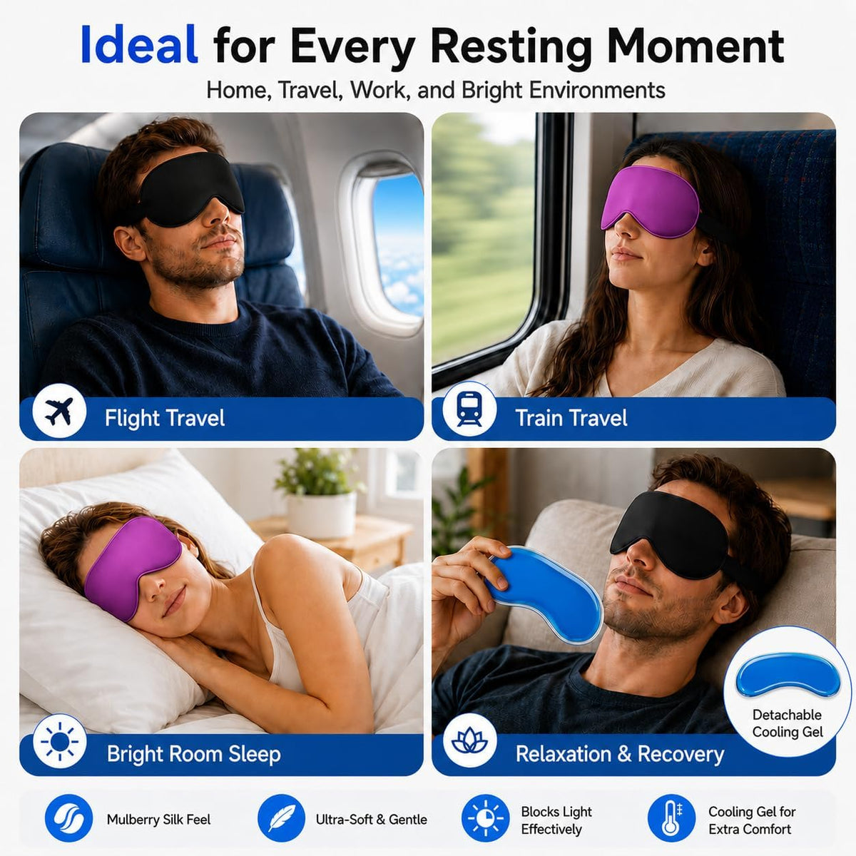 Cooling Sleep Mask with Mulberry Silk Surface & Removable Gel Pack