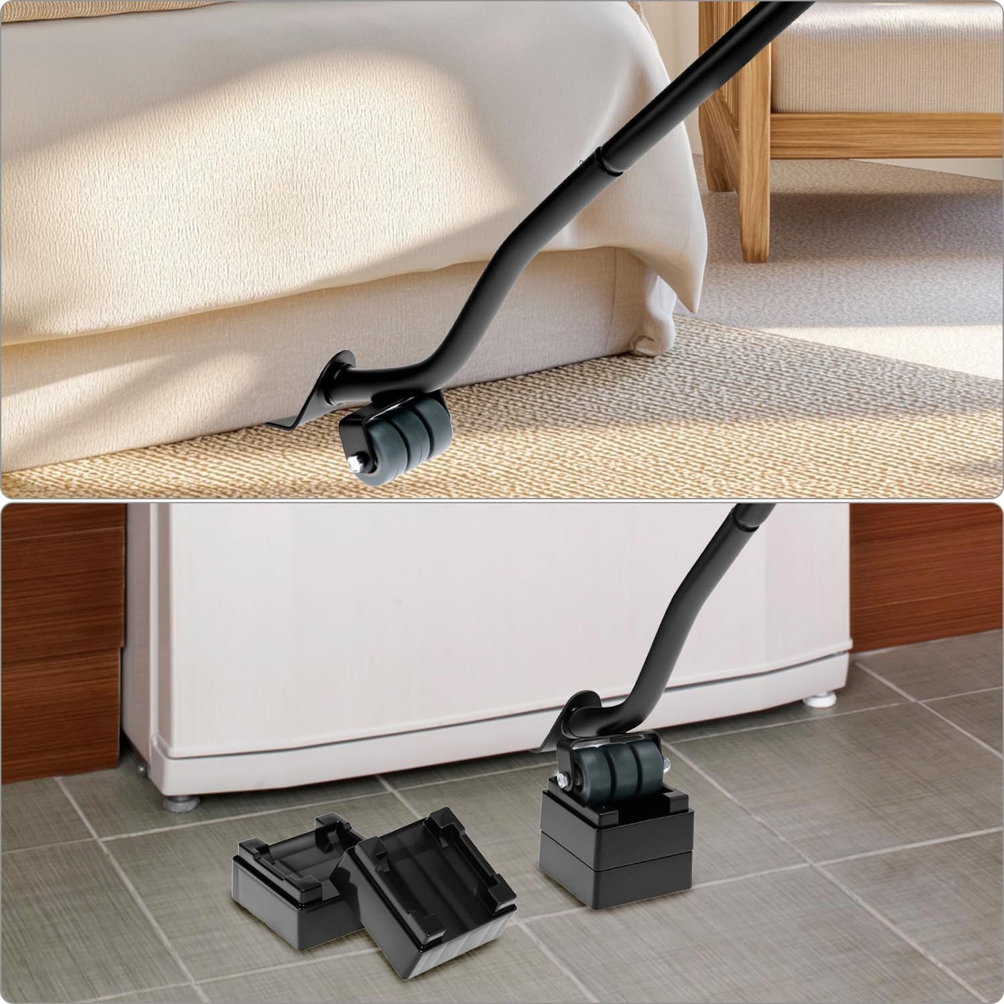 QWORK Furniture Lifter Tool, Appliance Furniture Metal Lifters for Heavy Furniture Movers Sliders Easily (1 Lifter & 4 Heightening Block)